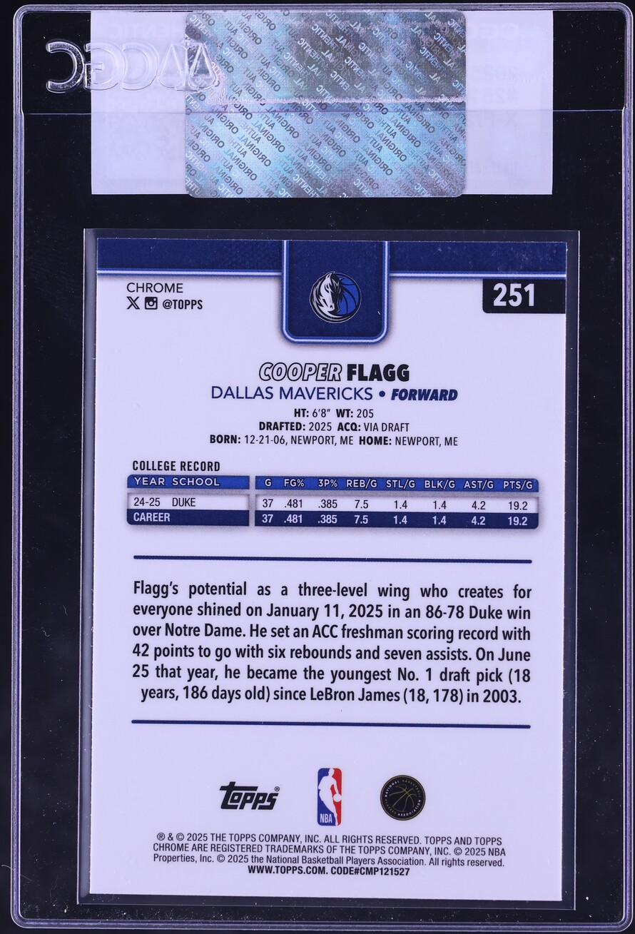 2025 Topps Chrome Xfractor Cooper Flagg ROOKIE #251 CGC AUTH - Photo 2