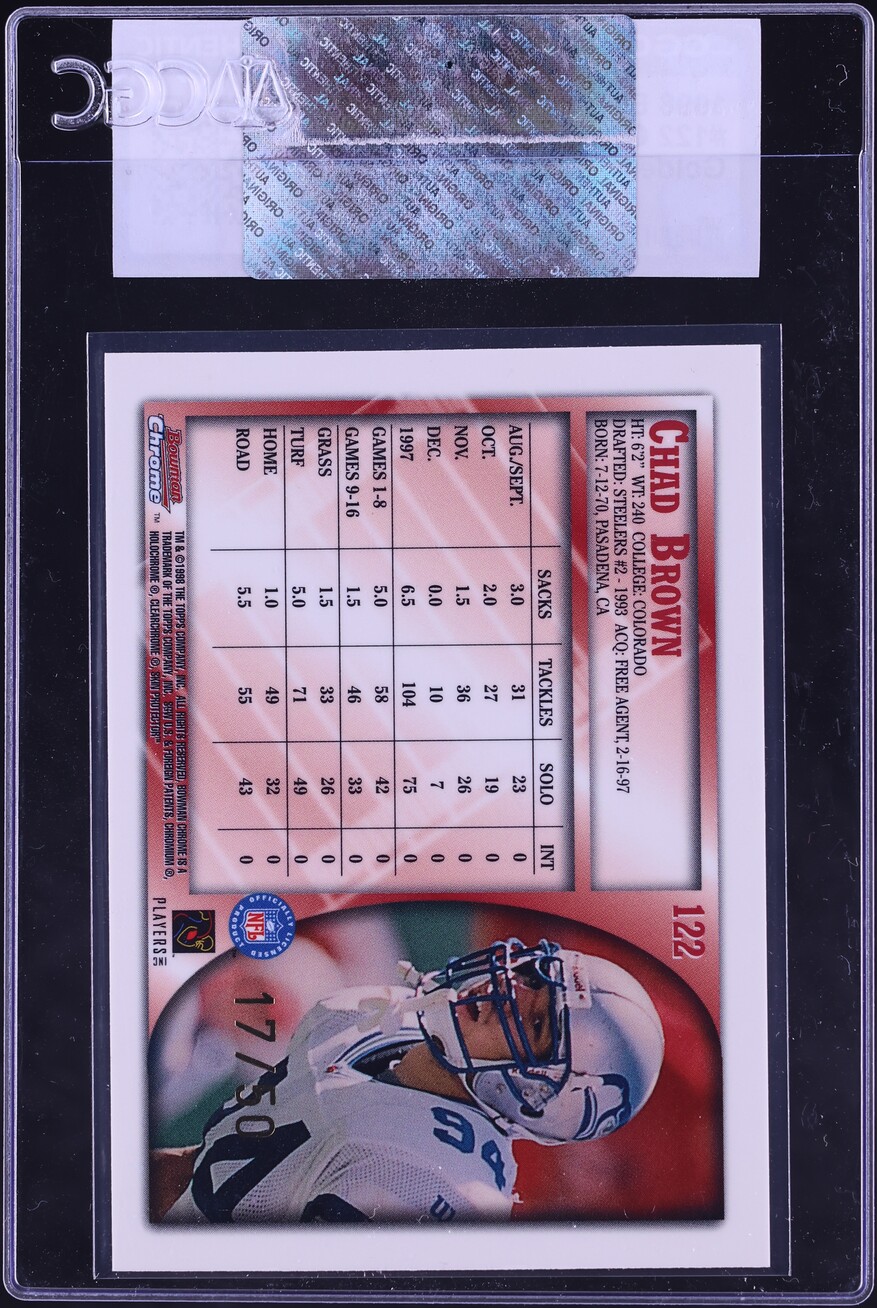 1998 Bowman Chrome Golden Anniversary Chad Brown /50 #122 CGC AUTH - Photo 2
