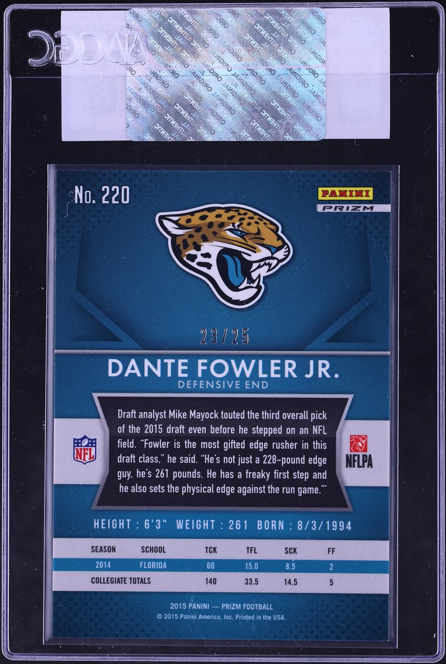 2015 Panini Prizm Tie-Dyed Dante Fowler Jr. ROOKIE /25 #220 CGC AUTH - Photo 2