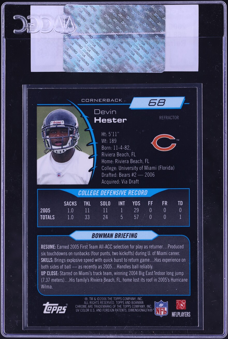 2006 Bowman Chrome Refractor Devin Hester ROOKIE #68 CGC AUTH - Photo 2