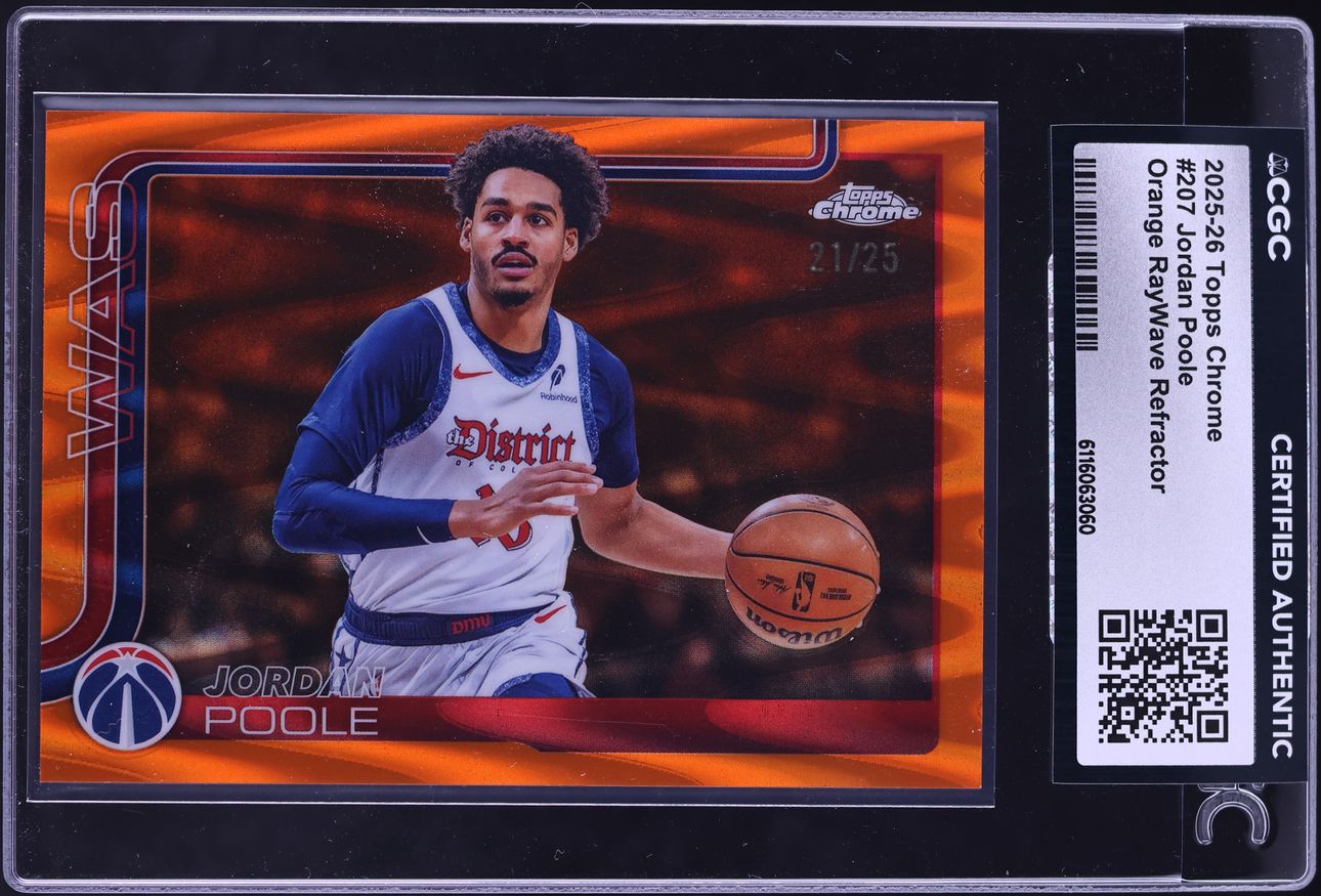 2025 Topps Chrome Orange RayWave Refractor Jordan Poole /25 #207 CGC AUTH - Photo 1