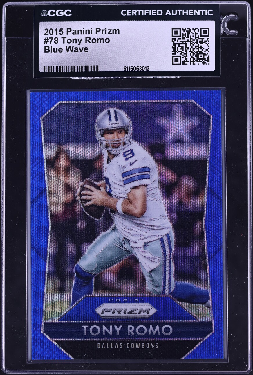 2015 Panini Prizm Blue Wave Tony Romo /150 #78 CGC AUTH - Photo 1
