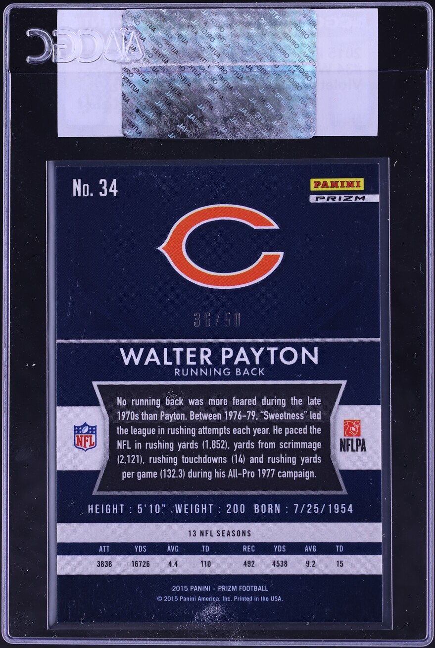2015 Panini Prizm Violet Mosaic Walter Payton /50 #34 CGC AUTH - Photo 2