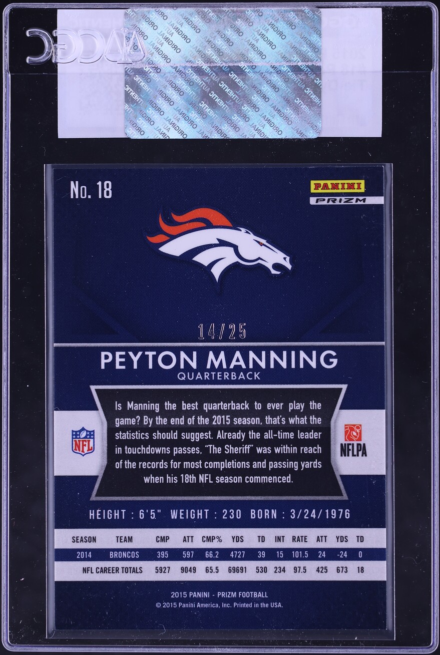 2015 Panini Prizm Tie-Dye Peyton Manning /25 #18 CGC AUTH - Photo 2