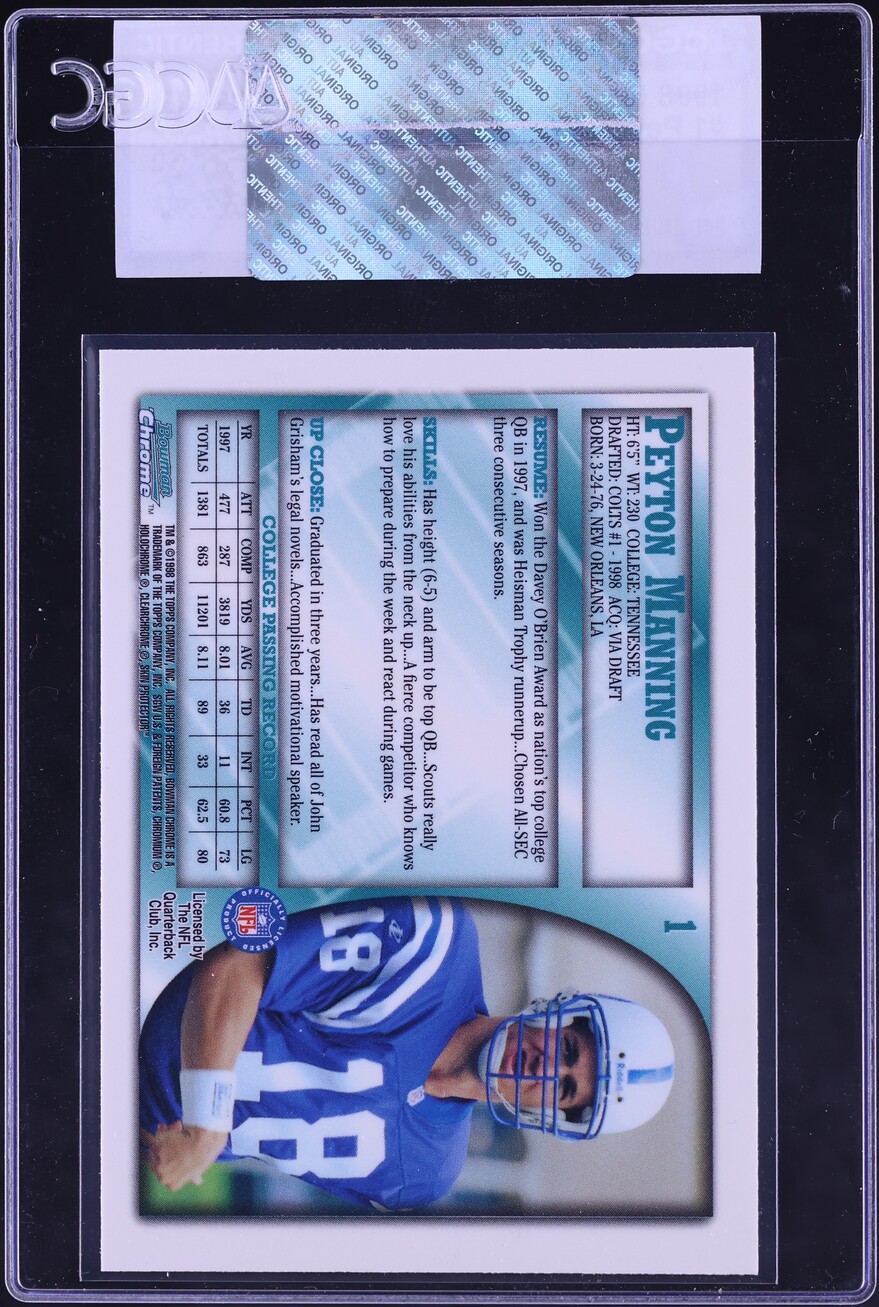 1998 Bowman Chrome Peyton Manning ROOKIE #165 CGC AUTH - Photo 2