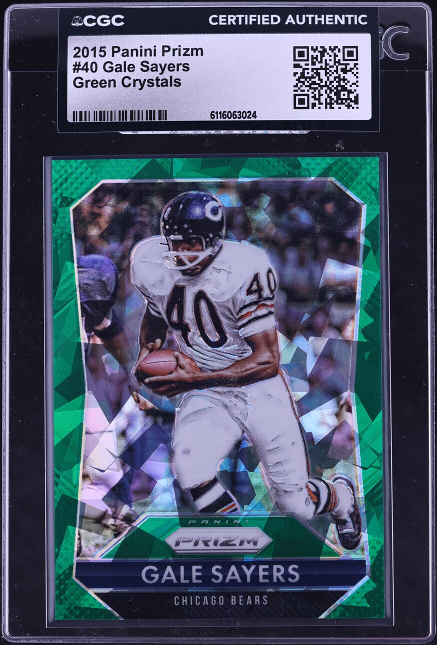 2015 Panini Prizm Green Crystals Gale Sayers /75 #40 CGC AUTH - Photo 1