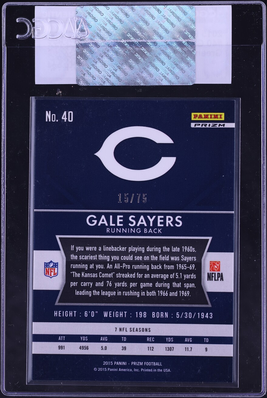 2015 Panini Prizm Green Crystals Gale Sayers /75 #40 CGC AUTH - Photo 2