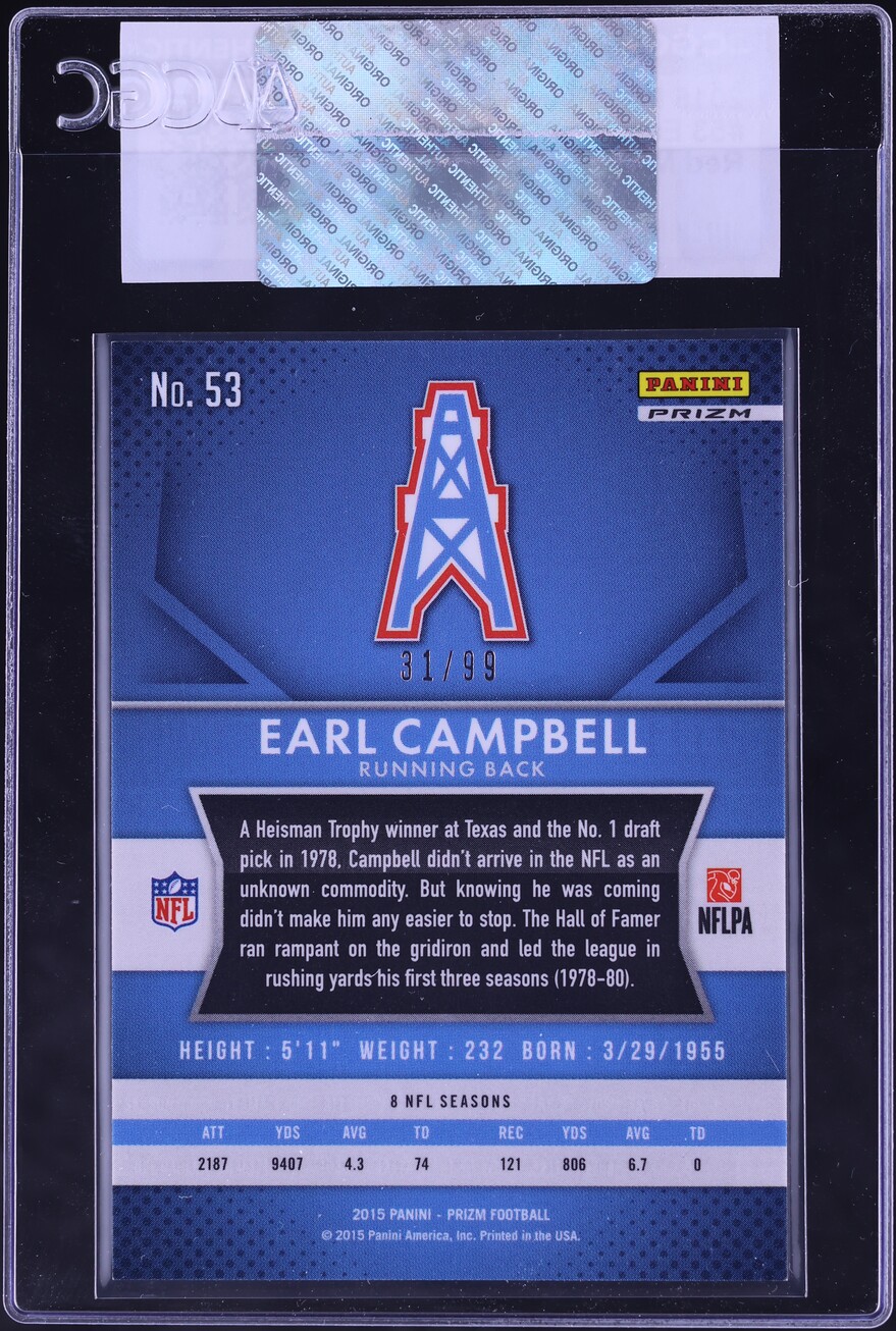 2015 Panini Prizm Red Mojo Earl Campbell /99 #53 CGC AUTH - Photo 2