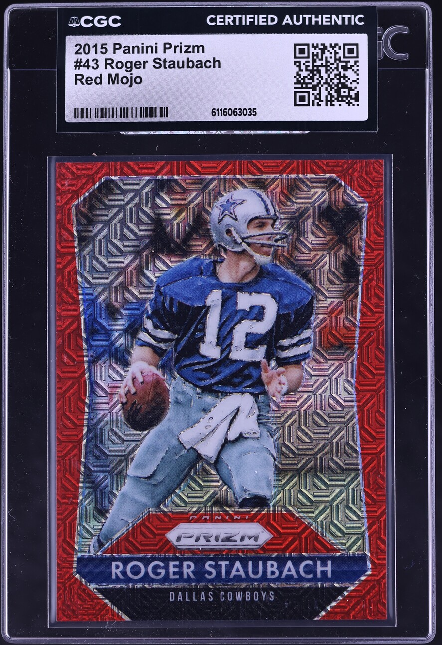 2015 Panini Prizm Red Mojo Roger Staubach /99 #43 CGC AUTH - Photo 1