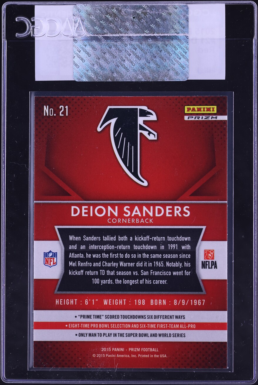 2015 Panini Prizm Red Deion Sanders #21 CGC AUTH - Photo 2