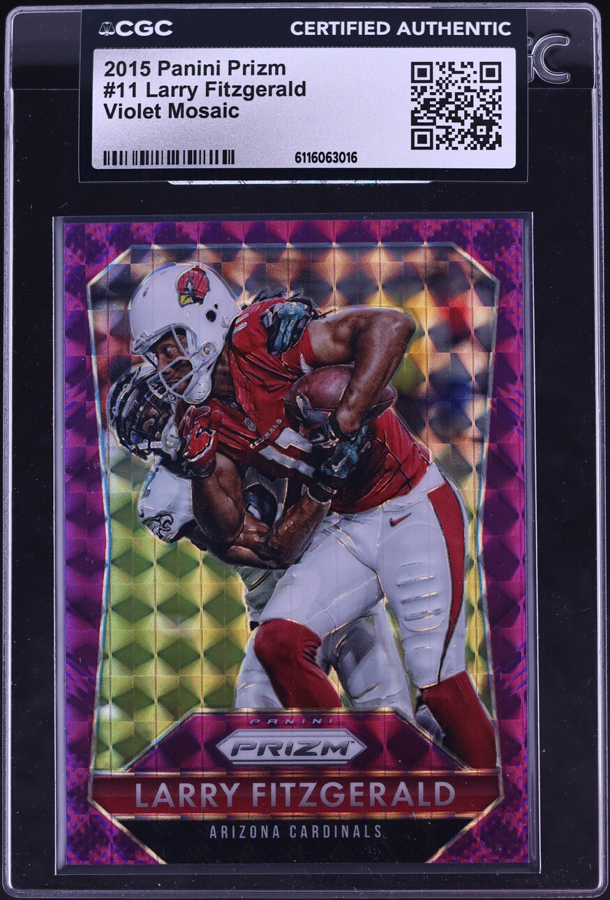 2015 Panini Prizm Violet Mosaic Larry Fitzgerald /50 #11 CGC AUTH - Photo 1