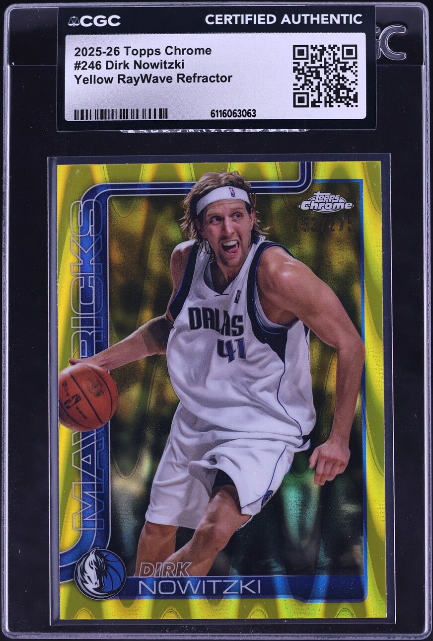 2025 Topps Chrome Yellow RayWave Refractor Dirk Nowitzki /275 #246 CGC AUTH - Photo 1