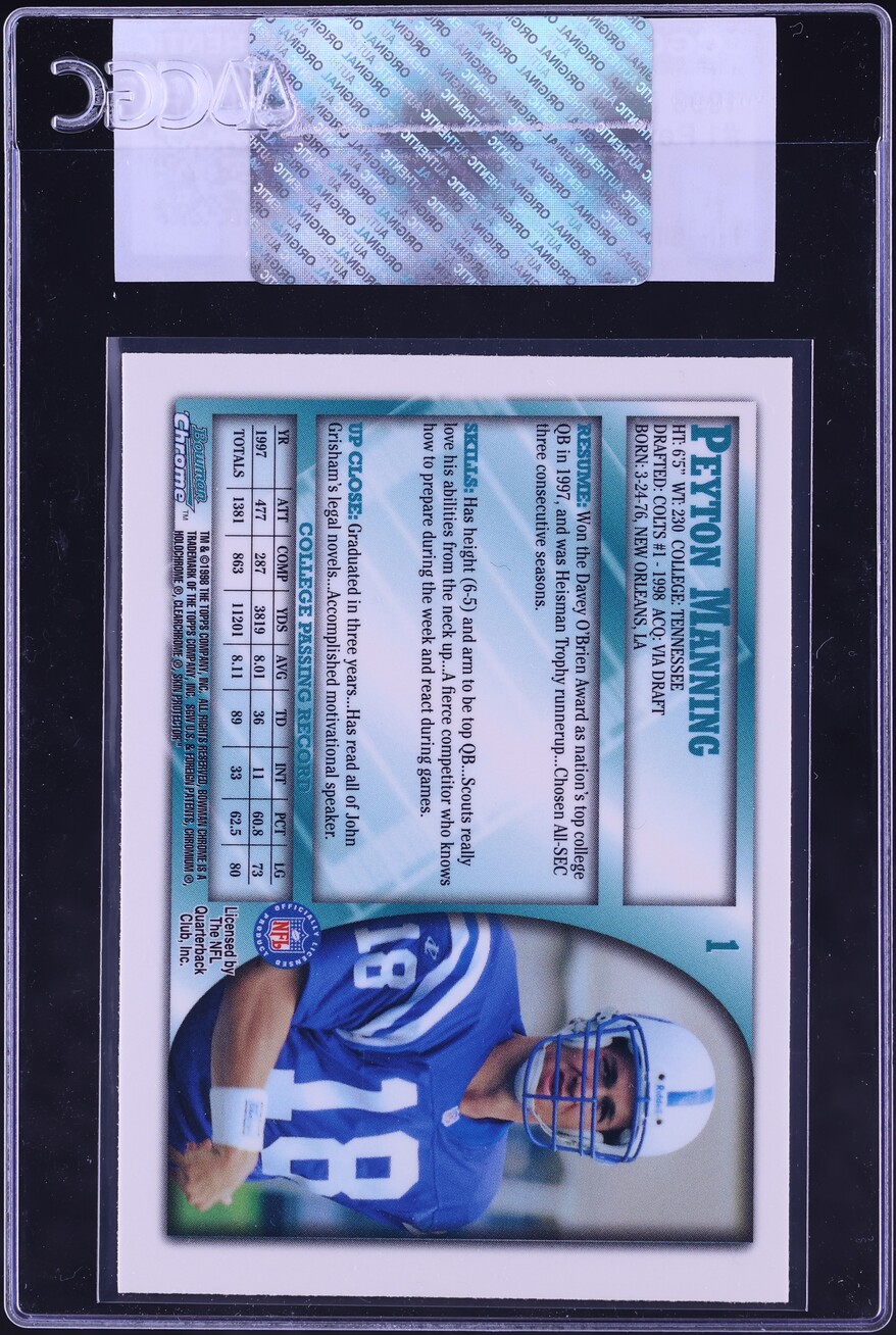 1998 Bowman Chrome Peyton Manning ROOKIE #165 CGC AUTH - Photo 2
