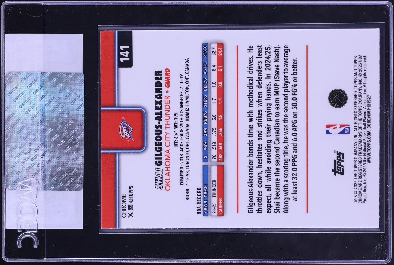 2025 Topps Chrome Xfractor Shai Gilgeous-Alexander #141 CGC AUTH - Photo 2