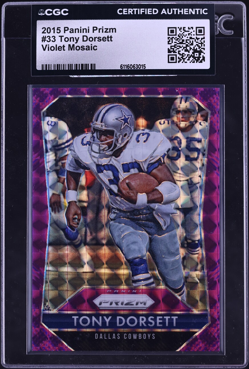 2015 Panini Prizm Violet Mosaic Tony Dorsett /50 #33 CGC AUTH - Photo 1
