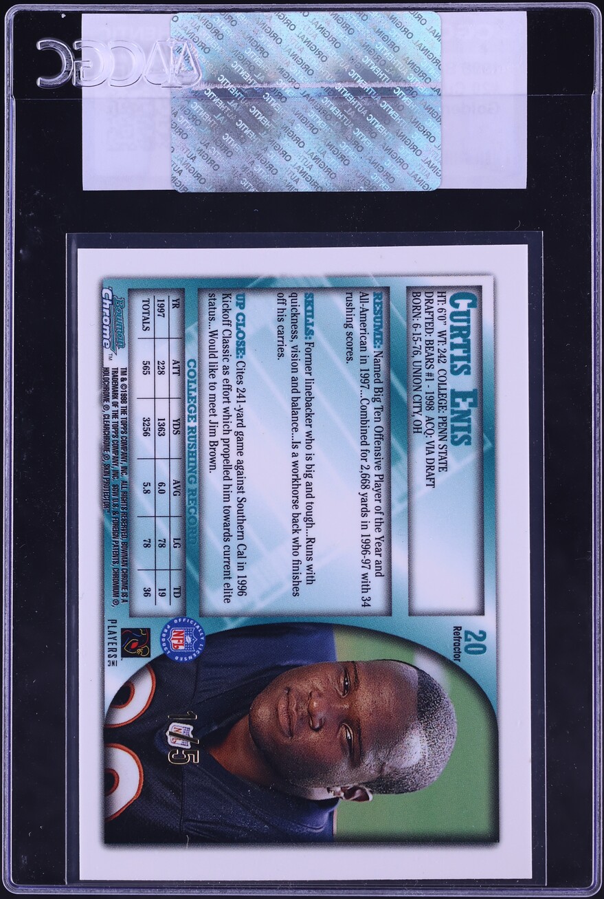 1998 Bowman Chrome Golden Anniversary Refractor Curtis Enis ROOKIE 1/5 #20 CGC AUTH - Photo 2