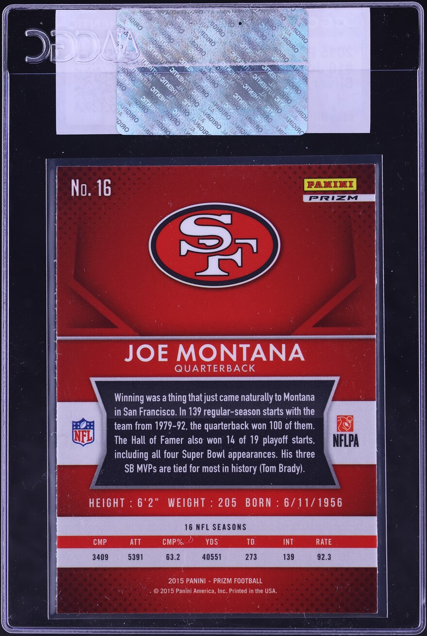 2015 Panini Prizm Silver Joe Montana #16 CGC AUTH - Photo 2