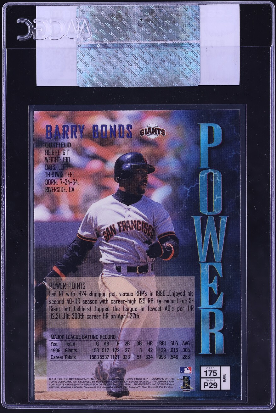 1997 Finest w/ Coating Barry Bonds #175 CGC AUTH - Photo 2