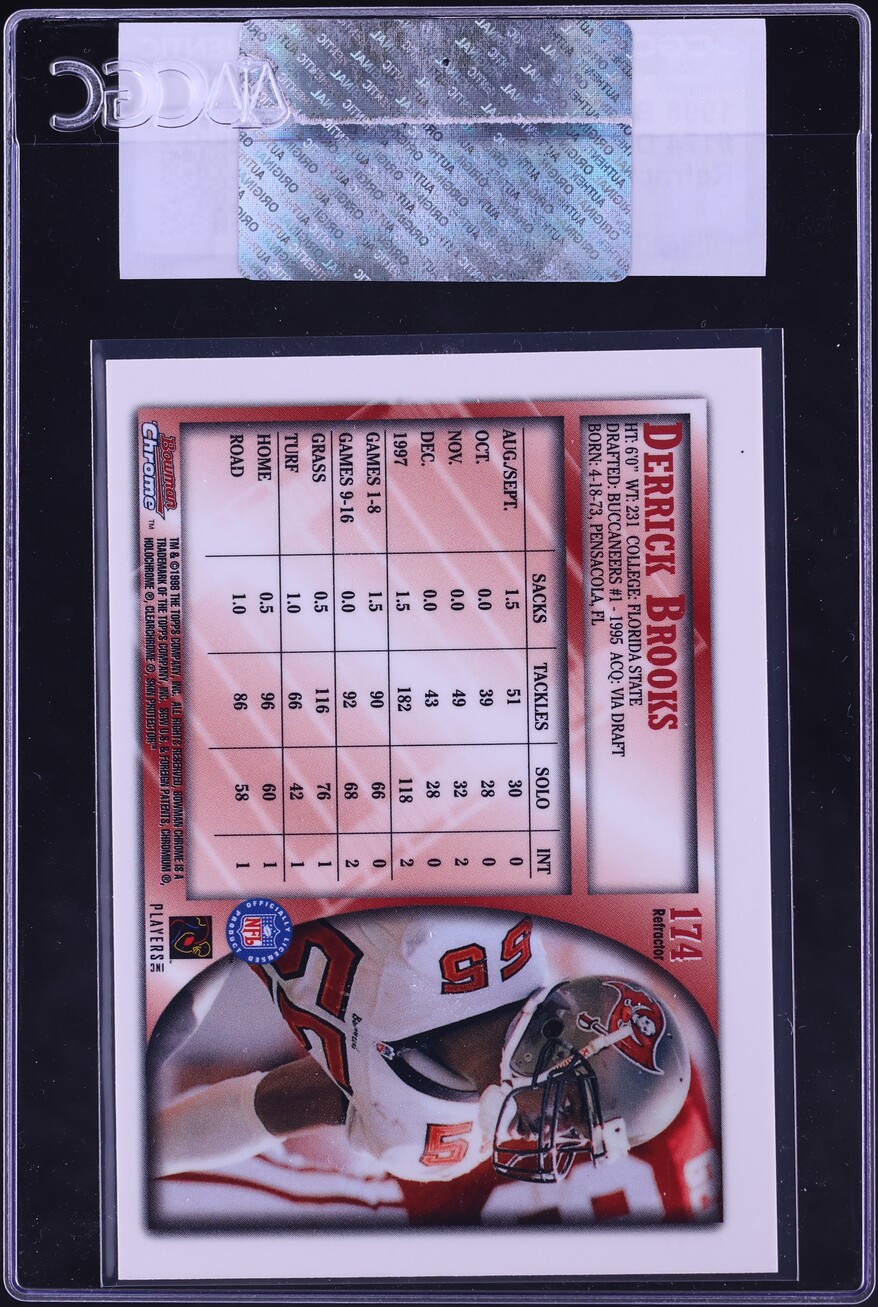 1998 Bowman Chrome Refractor Derrick Brooks #174 CGC AUTH - Photo 2