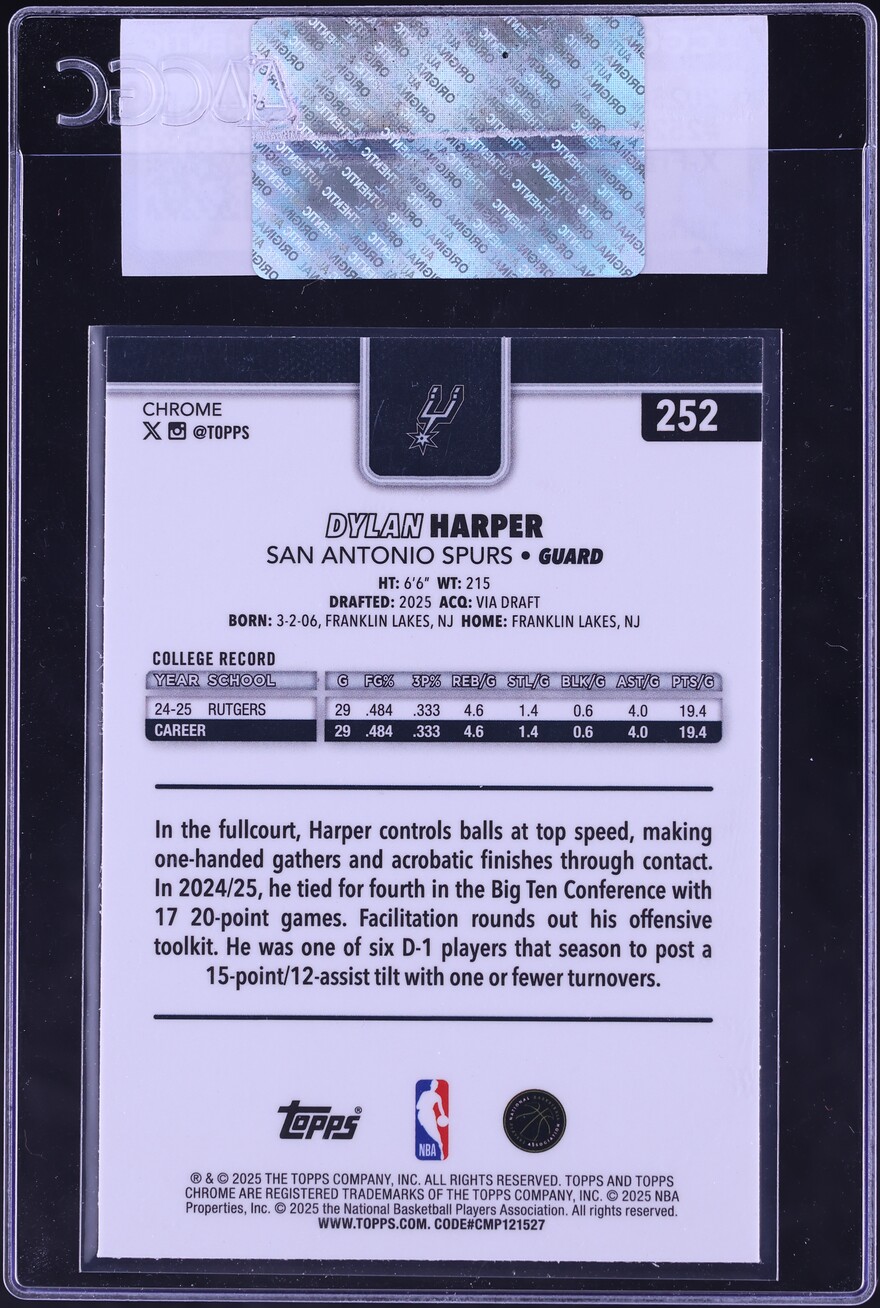 2025 Topps Chrome Xfractor Dylan Harper ROOKIE #252 CGC AUTH - Photo 2