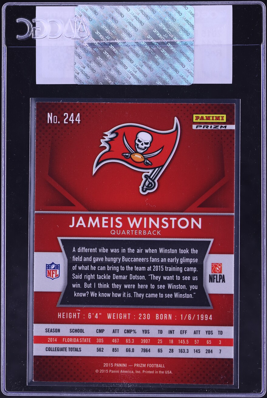 2015 Panini Prizm Red Jameis Winston ROOKIE #244 CGC AUTH - Photo 2