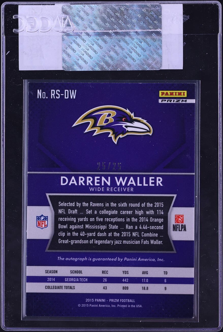 2015 Panini Prizm Blue Darren Waller ROOKIE AUTO 25/25 #RS-DW CGC AUTH - Photo 2