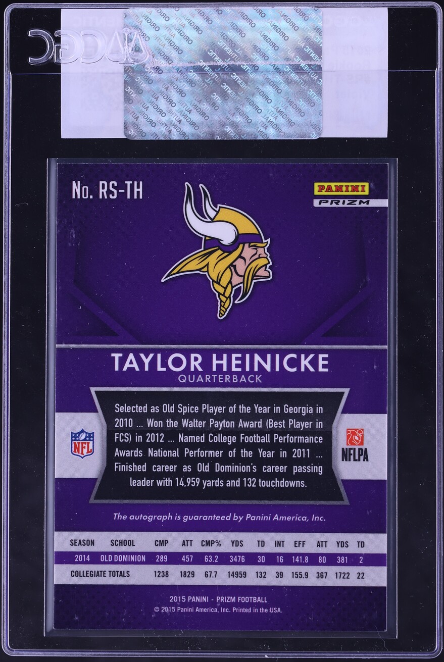 2015 Panini Prizm Violet Taylor Heinicke ROOKIE AUTO #RS-TH CGC AUTH - Photo 2