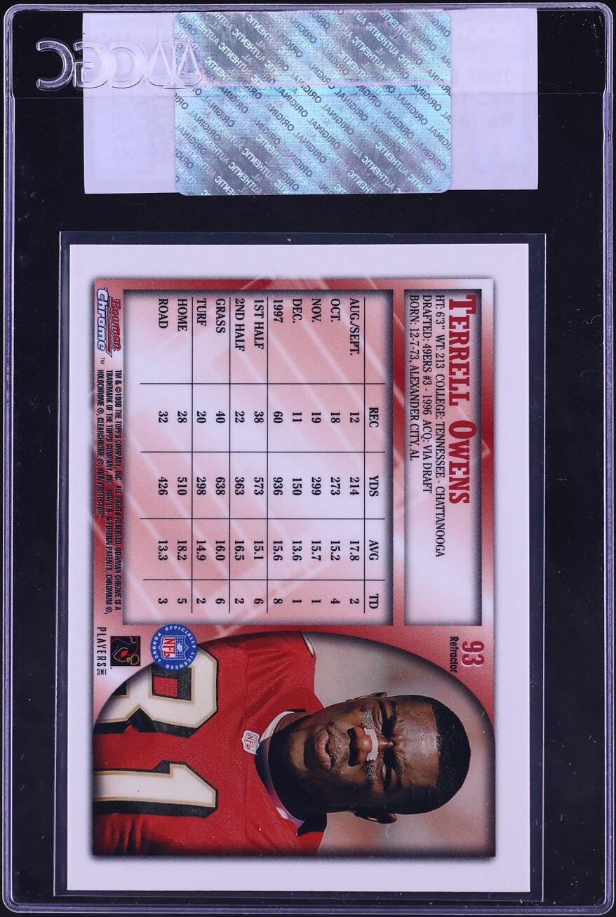1998 Bowman Chrome Refractor Terrell Owens #93 CGC AUTH - Photo 2