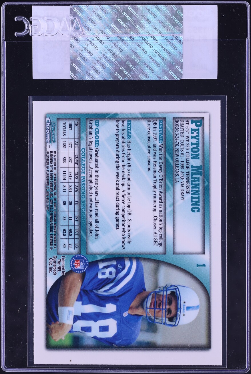 1998 Bowman Chrome Peyton Manning ROOKIE #165 CGC AUTH - Photo 2