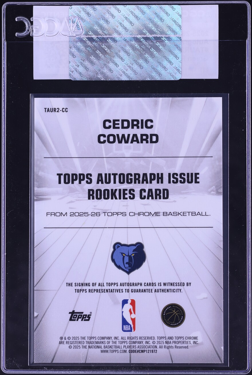 2025 Topps Chrome Issue Green Refractor Cedric Coward ROOKIE AUTO /99 #TAUR2-CC CGC AUTH - Photo 2