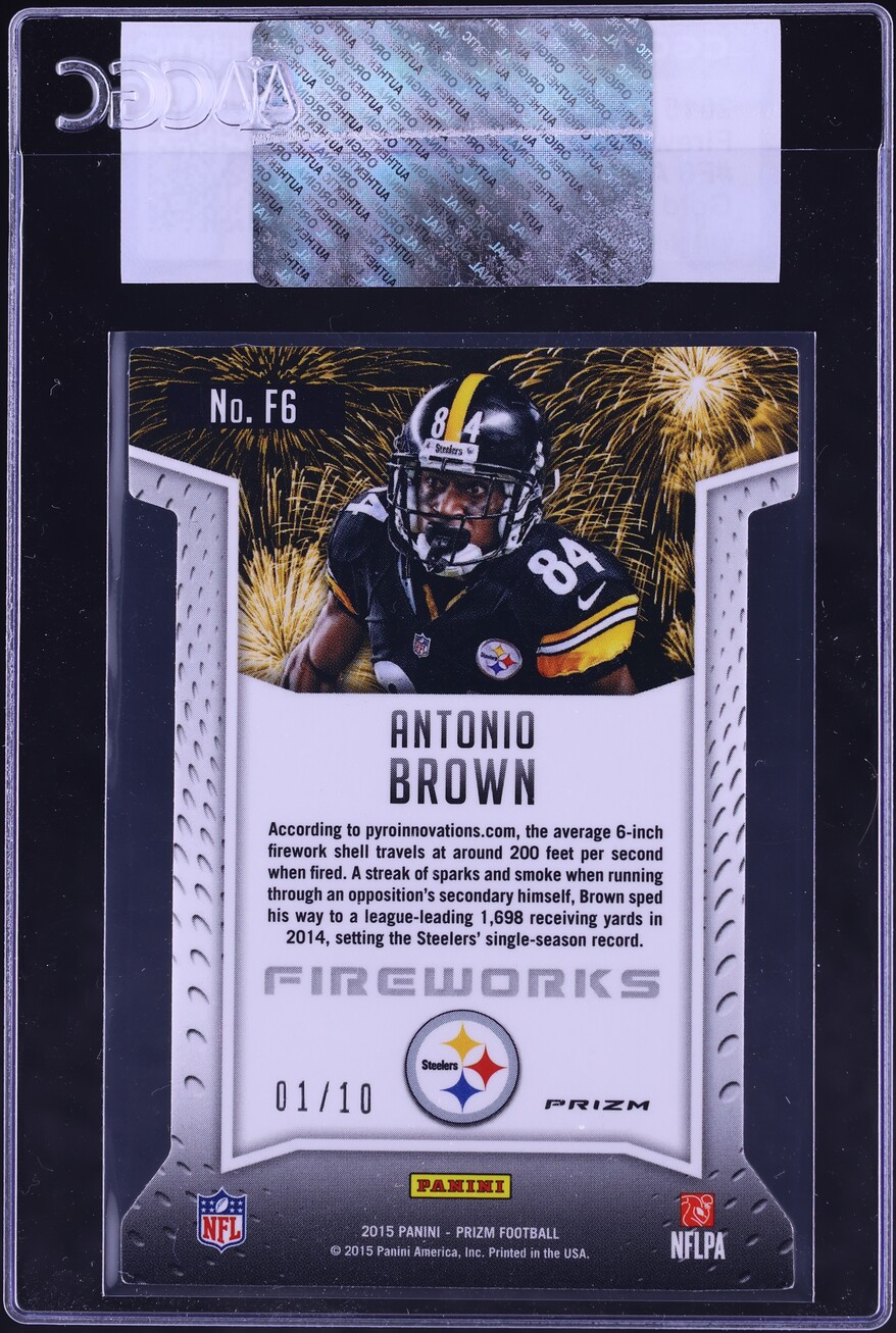 2015 Panini Prizm Fireworks Gold Antonio Brown 1/10 #F6 CGC AUTH - Photo 2