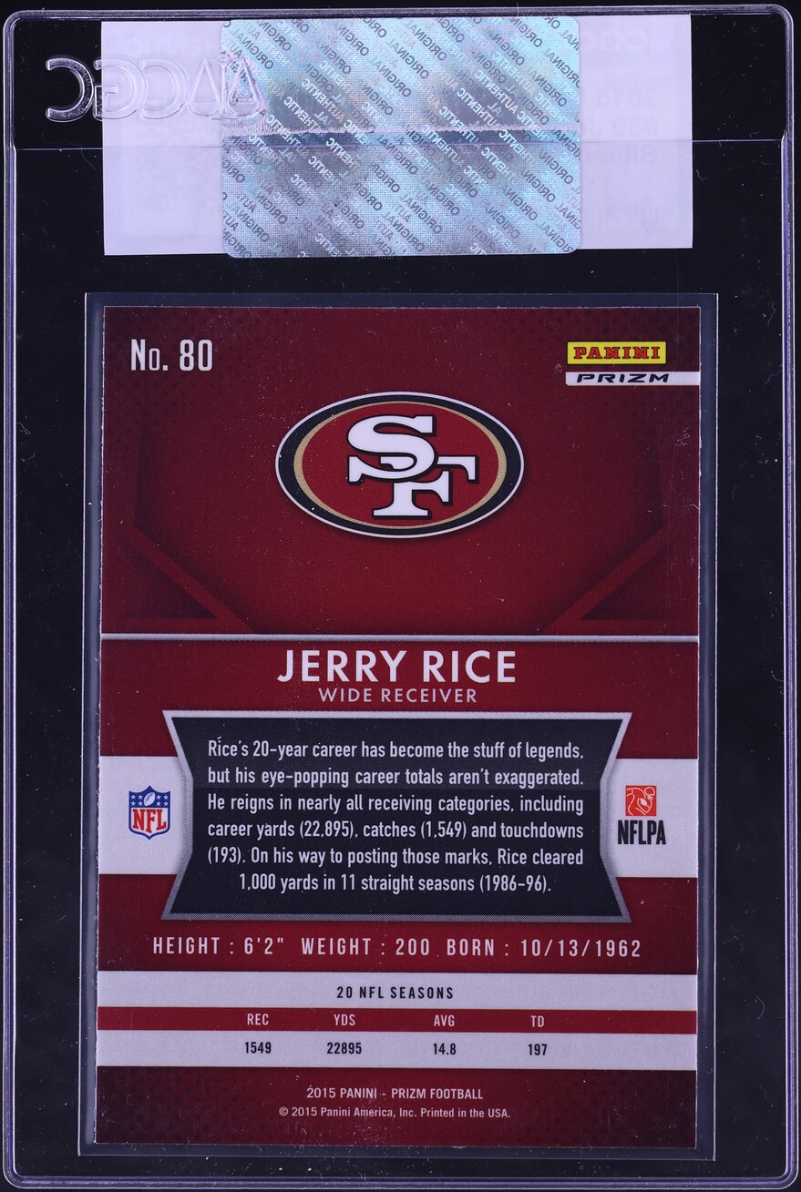 2015 Panini Prizm Silver Jerry Rice #80 CGC AUTH - Photo 2