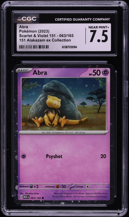 2023 Pokemon Scarlet & Violet 151 Alakazam ex Collection Abra #63 CGC 7.5 NRMT+
