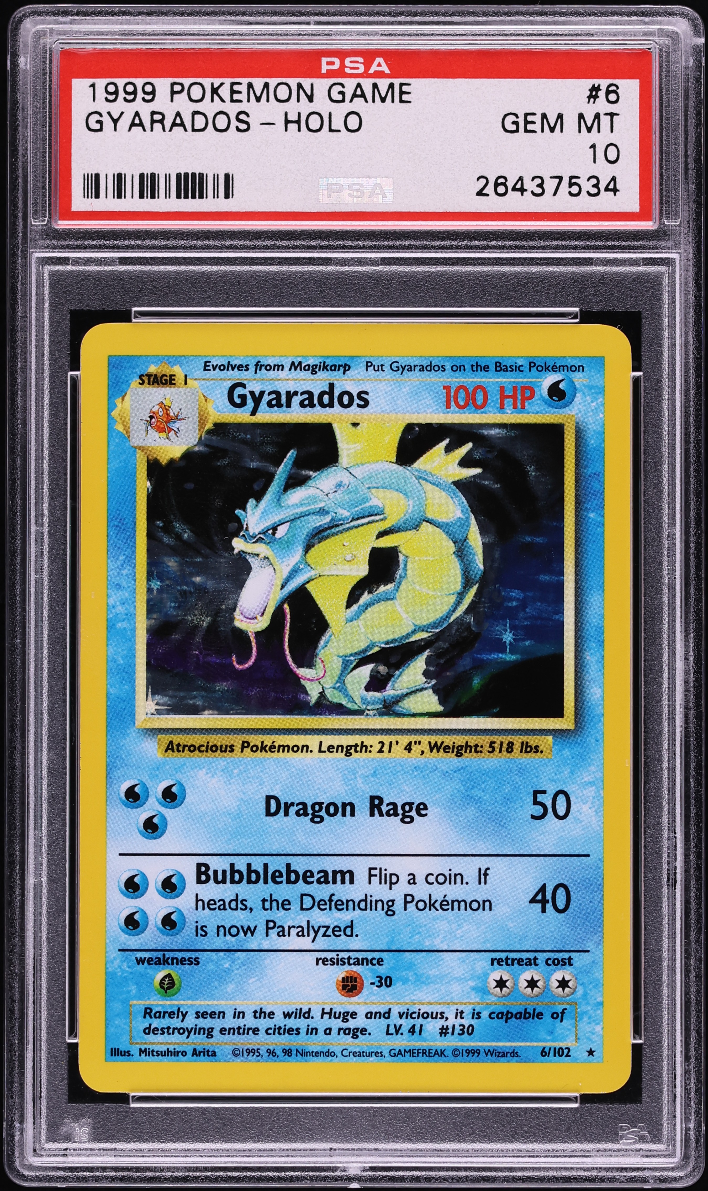 1999 Pokemon Base Set Holo Gyarados #6 PSA 10 GEM MINT