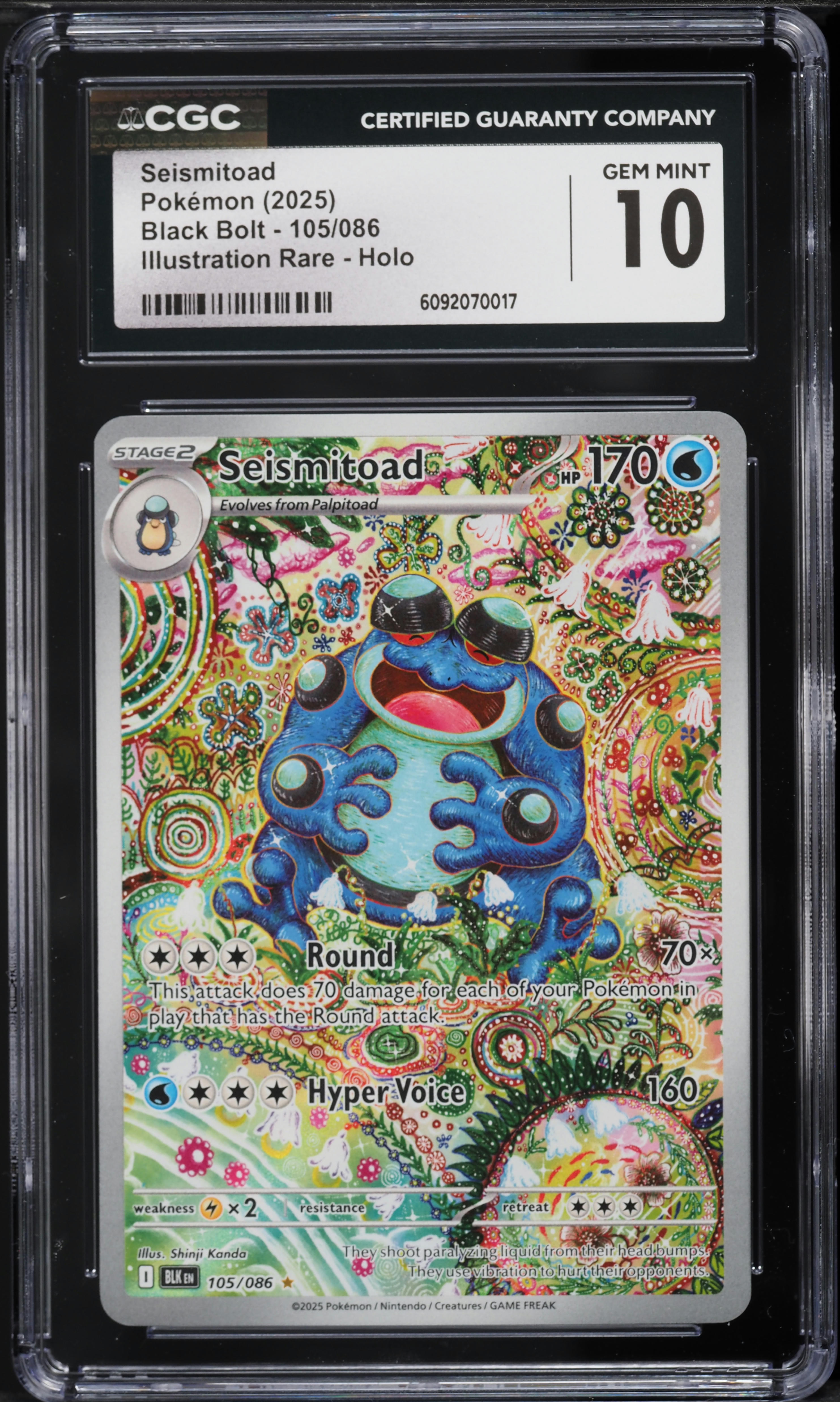 2025 Pokemon Scarlet & Violet Black Bolt IR Seismitoad #105 CGC 10 GEM MINT