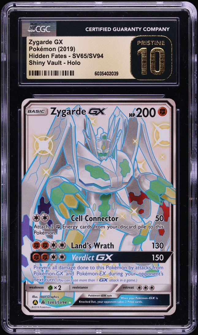 2019 Pokemon Sun & Moon Hidden Fates Vault Full Art Zygarde GX #SV65 CGC 10 PRISTINE