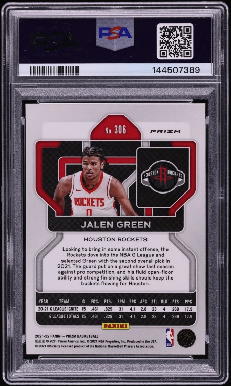 2021 Panini Prizm Silver Jalen Green ROOKIE #306 PSA 9 MINT