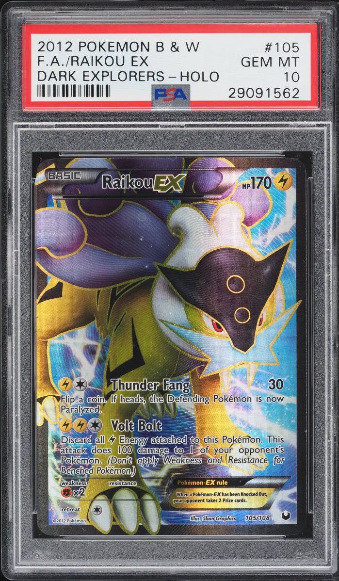 2012 Pokemon Black & White Dark Explorers Full Art Raikou EX #105 PSA 10 GEM MINT