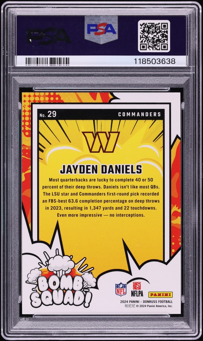 2024 Donruss Bomb Squad! Holo Jayden Daniels ROOKIE /100 #29 PSA 9 MINT
