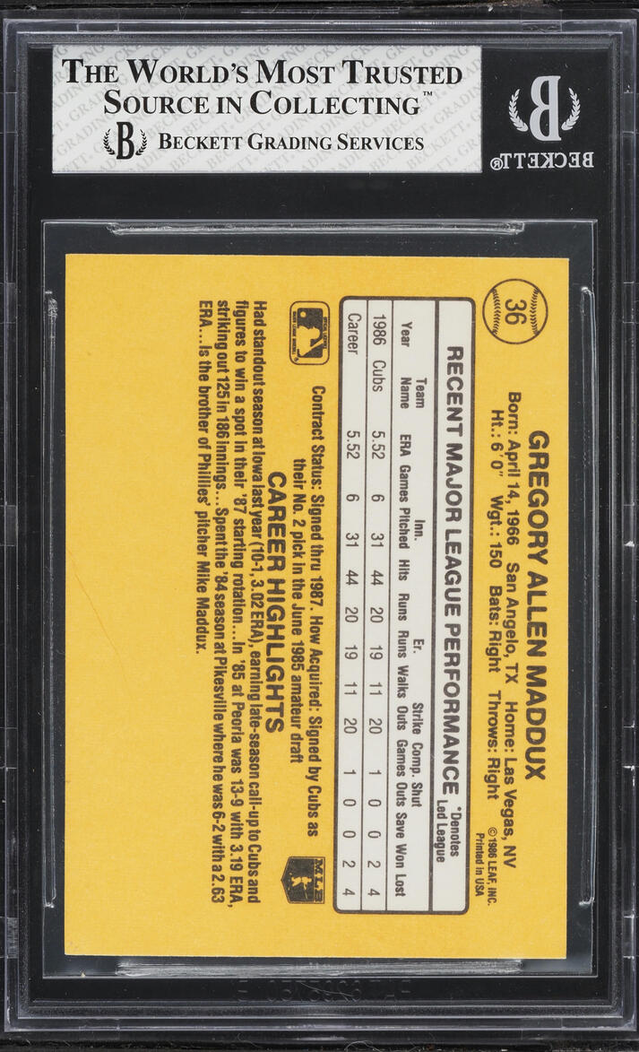 1987 Donruss Greg Maddux ROOKIE #36 BGS 3.5 VG+