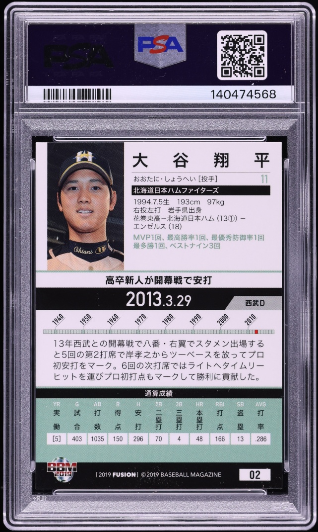 2019 BBM Fusion Shohei Ohtani ROOKIE #2 PSA 10 GEM MINT - Photo 2