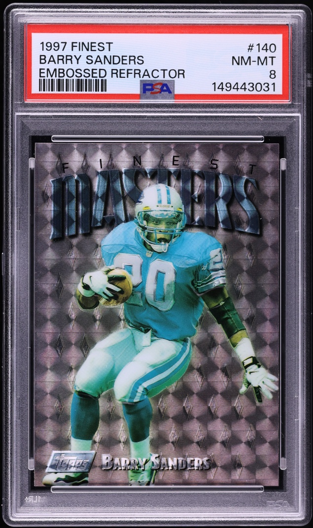 1997 Finest Embossed Refractor Barry Sanders #140 PSA 8 NM-MT - Photo 1