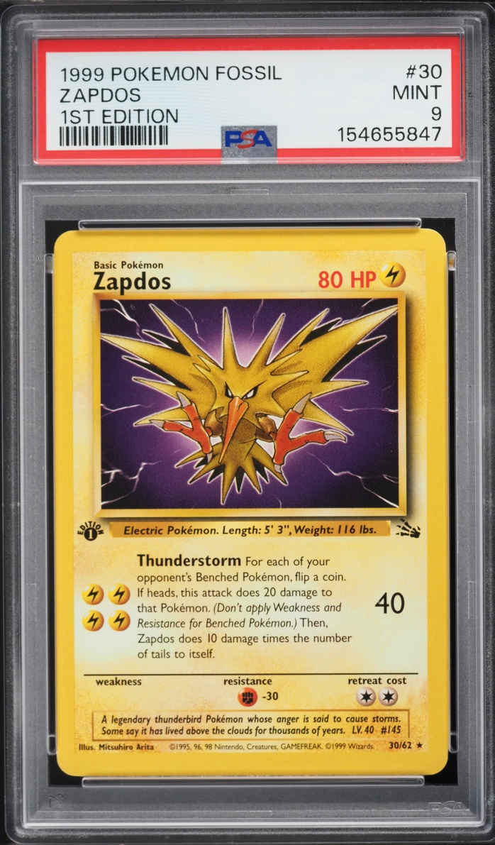 1999 Pokemon Fossil 1st Edition Zapdos #30 PSA 9 MINT