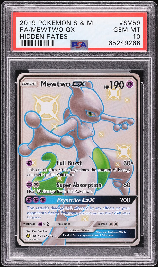2019 Pokemon Sun & Moon Hidden Fates Full Art Shiny Mewtwo GX #SV59 PSA 10 GEM MINT