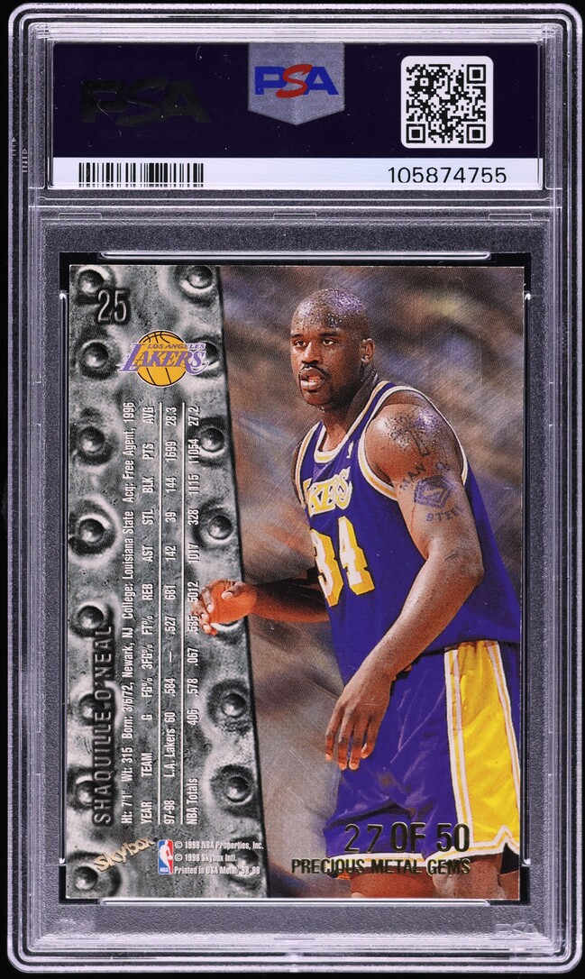 1998 Metal Universe Precious Metal Gems PMG Shaquille O'Neal /50 #25 PSA 6 EXMT