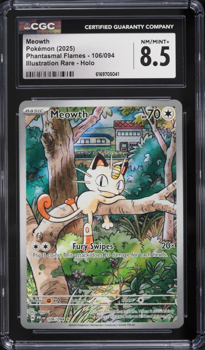 2025 Pokemon Mega Evolution Phantasmal Flames IR Meowth #106 CGC 8.5 NM-MT+