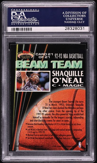 1992 Stadium Club Beam Team Members Only Shaquille O'Neal ROOKIE #21 PSA 10 GEM MINT