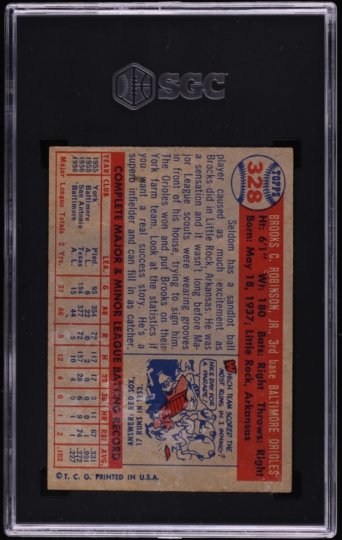 1957 Topps Brooks Robinson ROOKIE #328 SGC 3.5 VG+