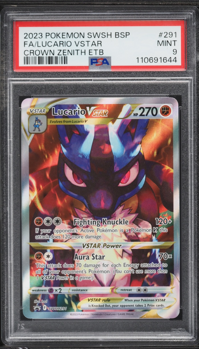 2023 Pokemon Sword & Shield Crown Zenith ETB Full Art Lucario VSTAR #291 PSA 9 MINT