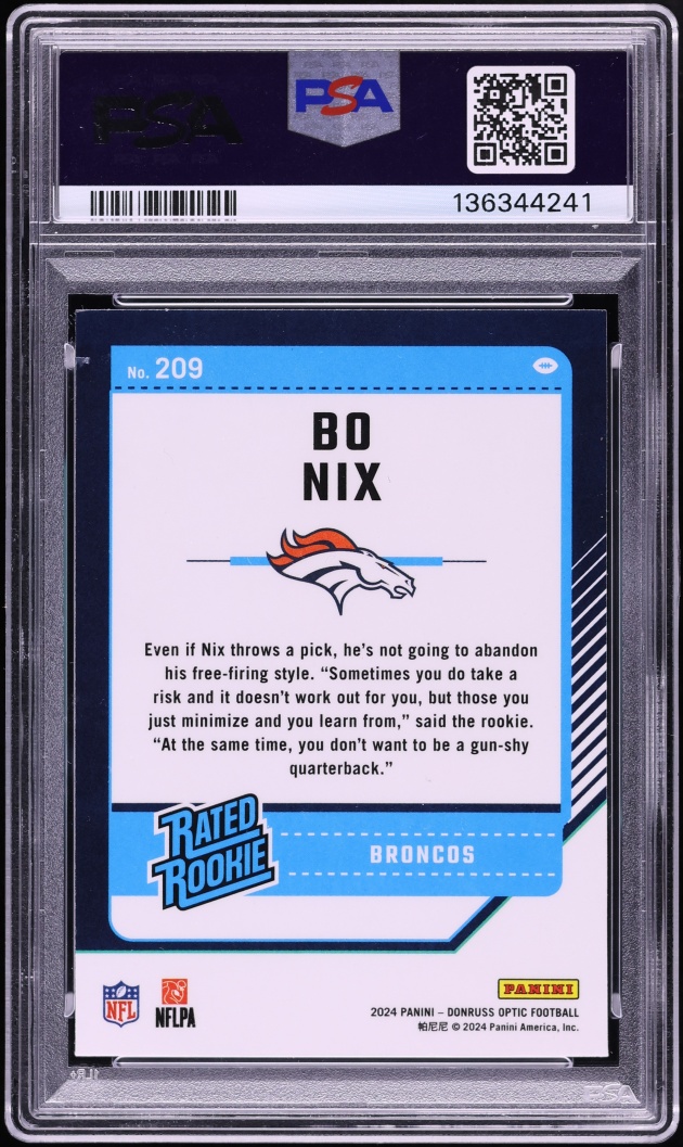 2024 Donruss Optic Bo Nix ROOKIE #209 PSA 10 GEM MINT